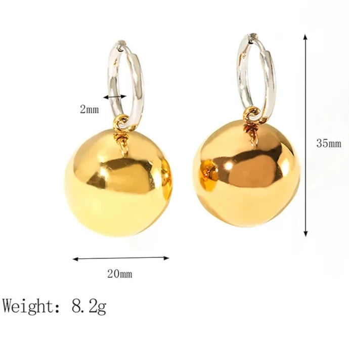 Aretes Bola Bicolor Acero Inoxidable