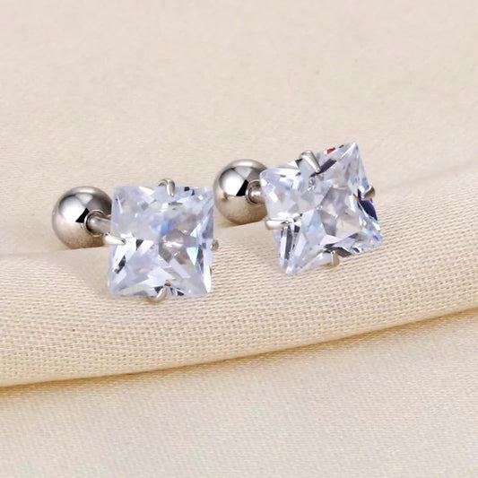 Aretes Circón Cuadrado Acero Inoxidable