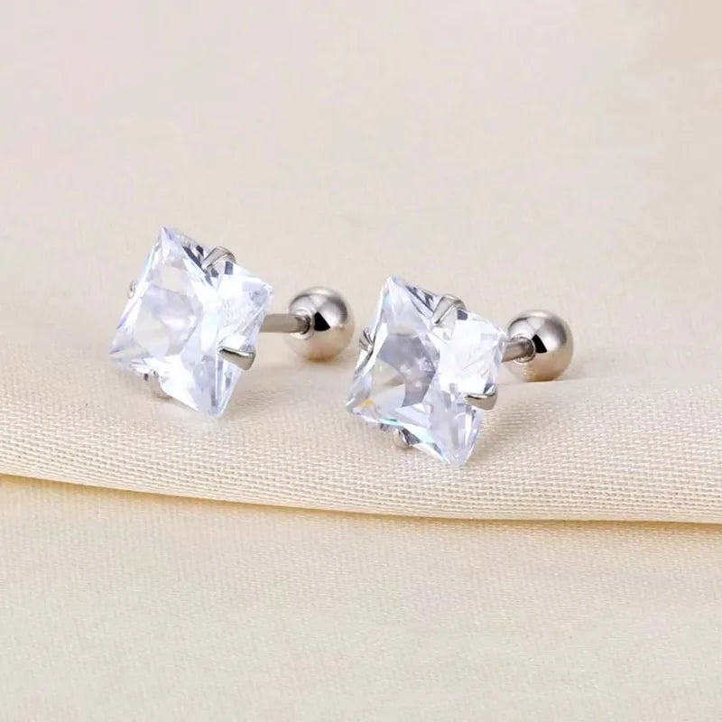 Aretes Circón Cuadrado Acero Inoxidable
