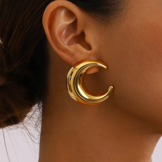 Aretes Luna Dorados Acero Inoxidable