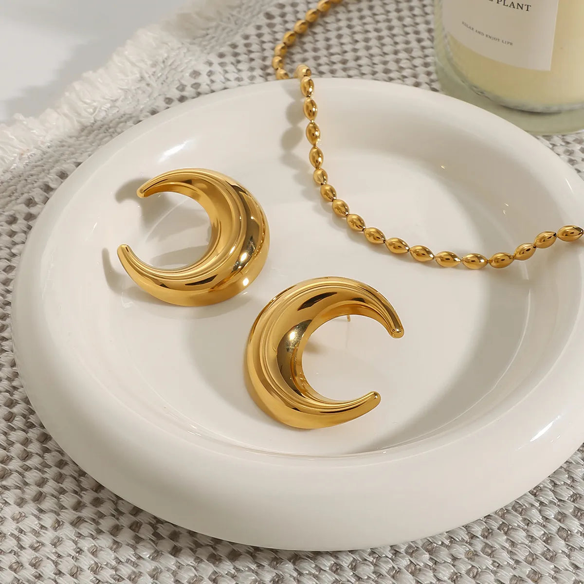 Aretes Luna Dorados Acero Inoxidable