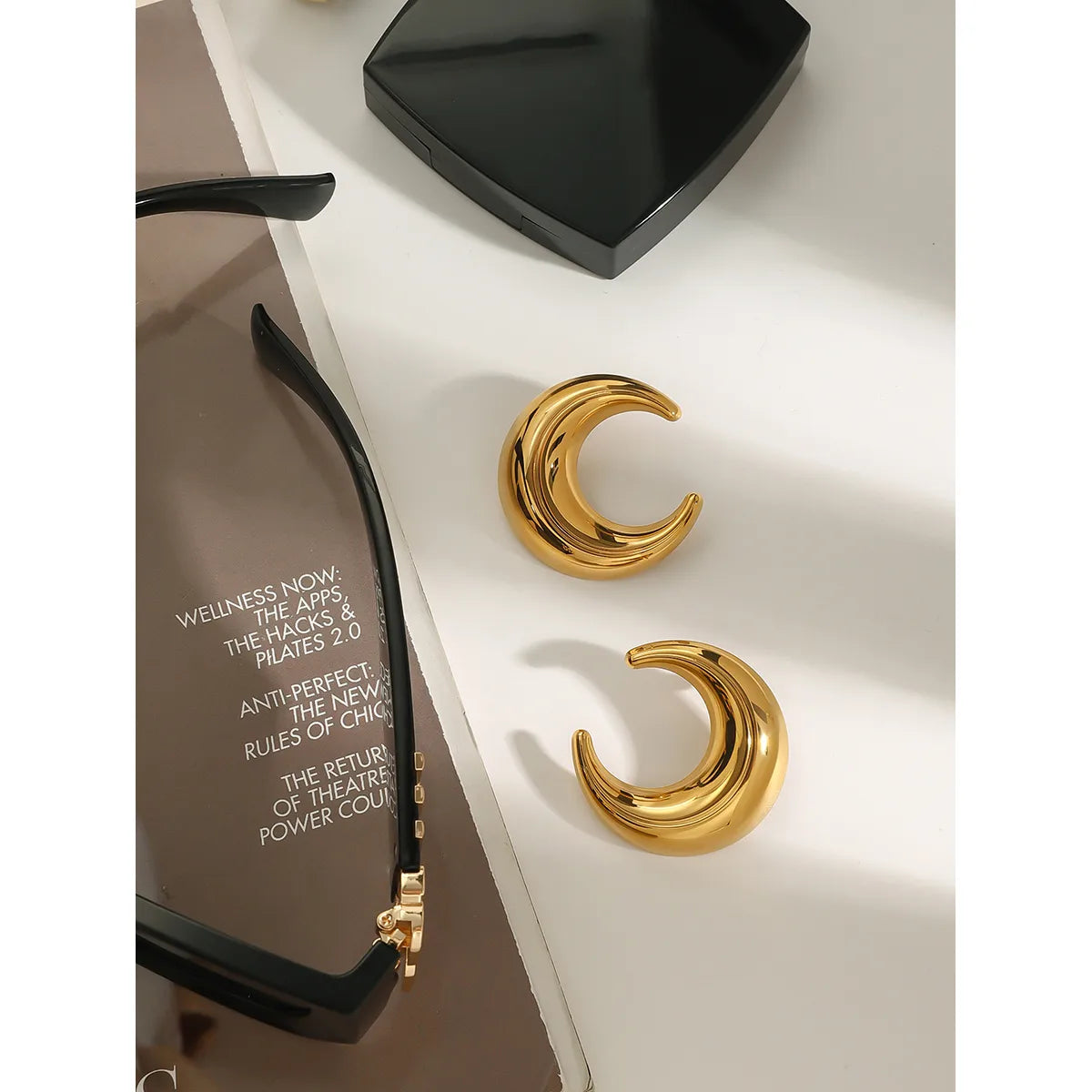 Aretes Luna Dorados Acero Inoxidable