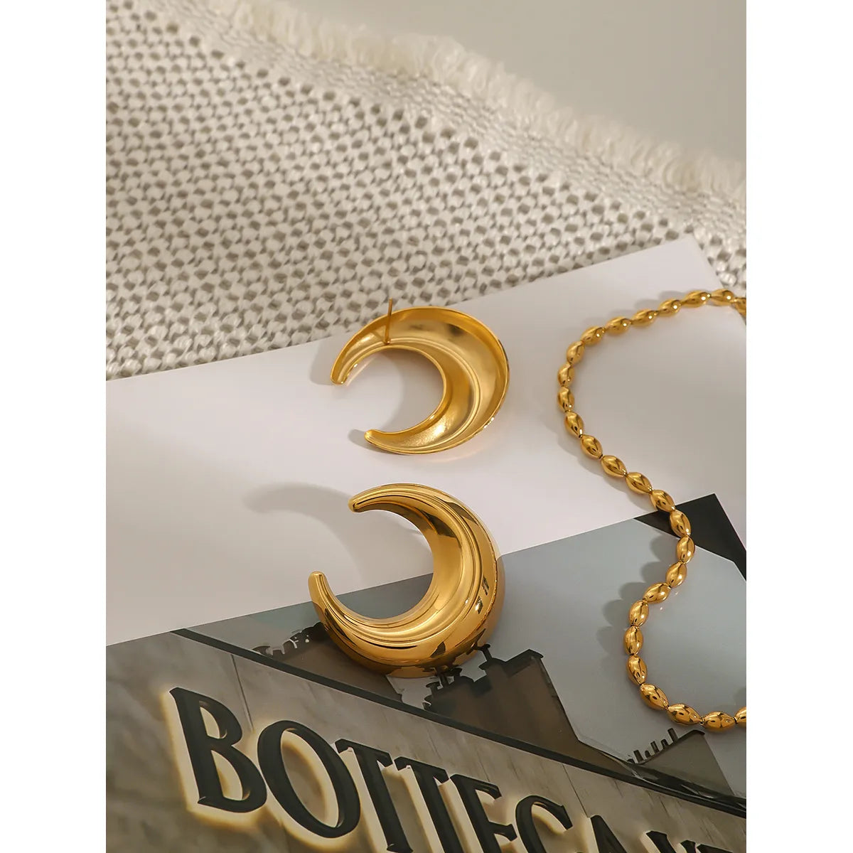 Aretes Luna Dorados Acero Inoxidable