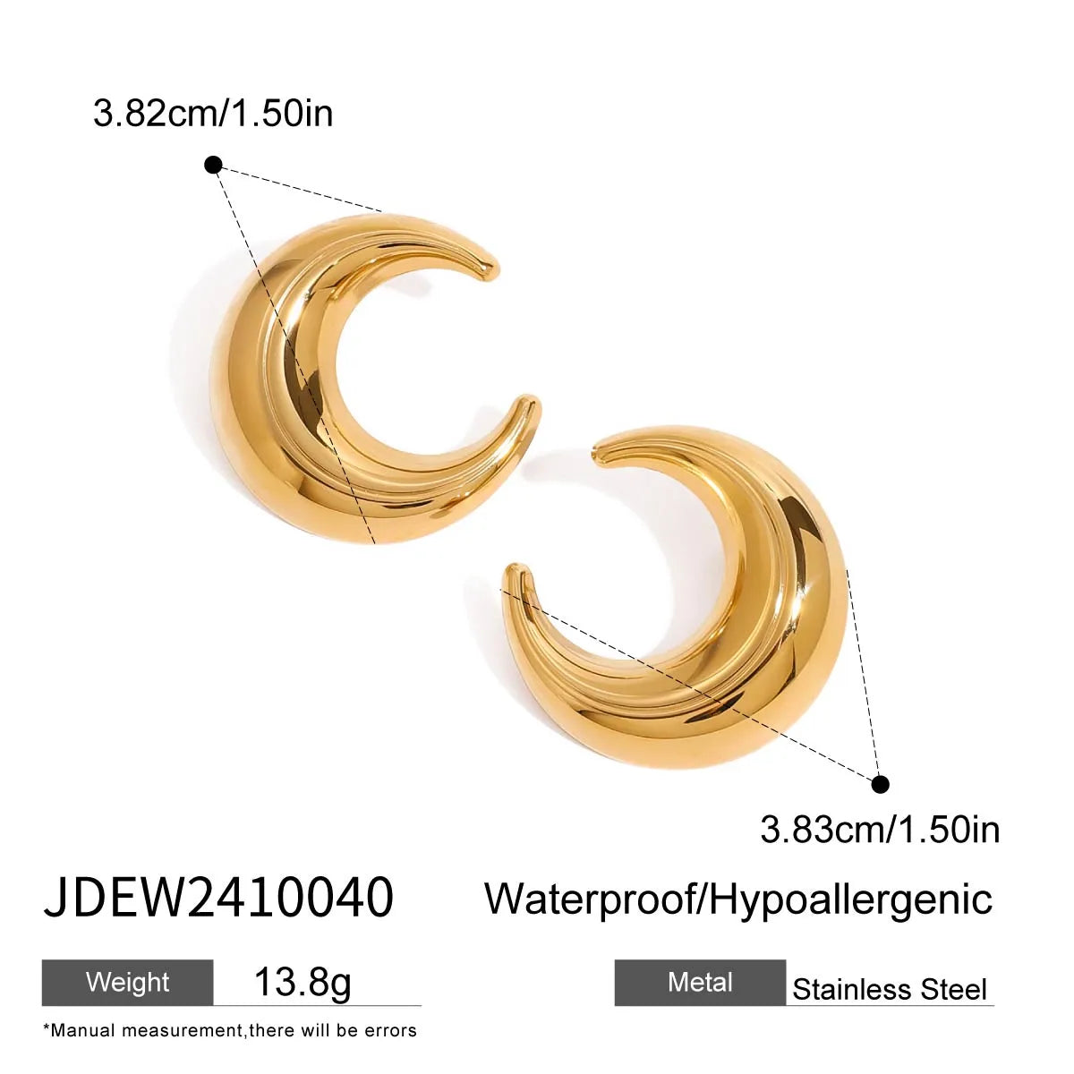 Aretes Luna Dorados Acero Inoxidable