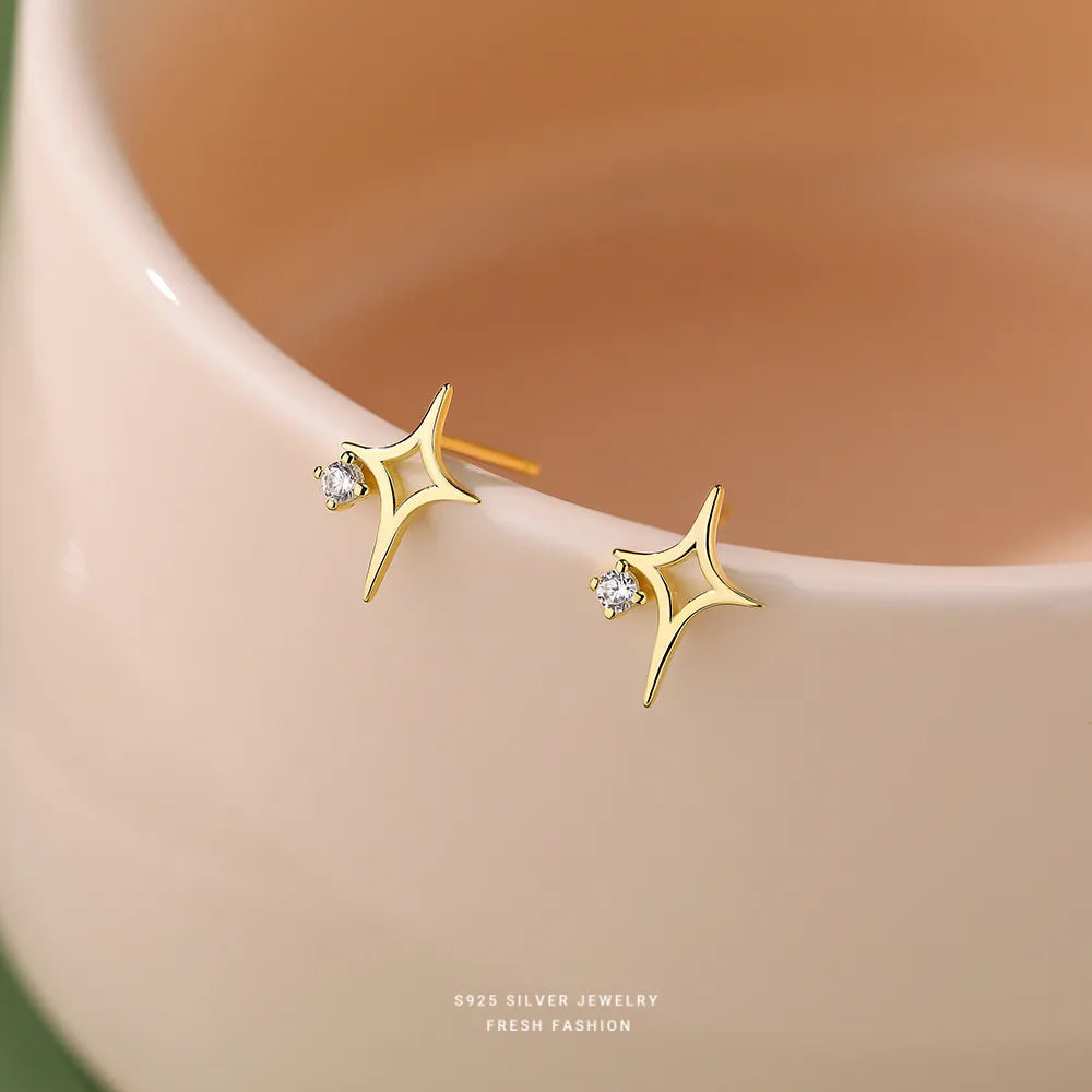 Aretes Estrella Dorado Circón Plata S925