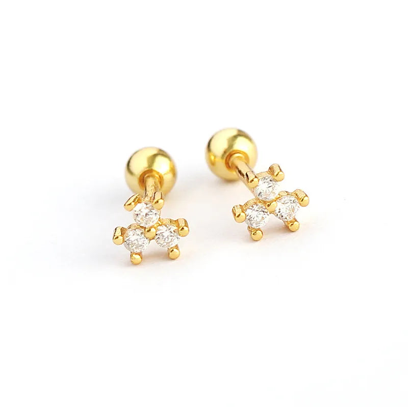 Aretes Flor Circón Dorado Plata De Ley 925