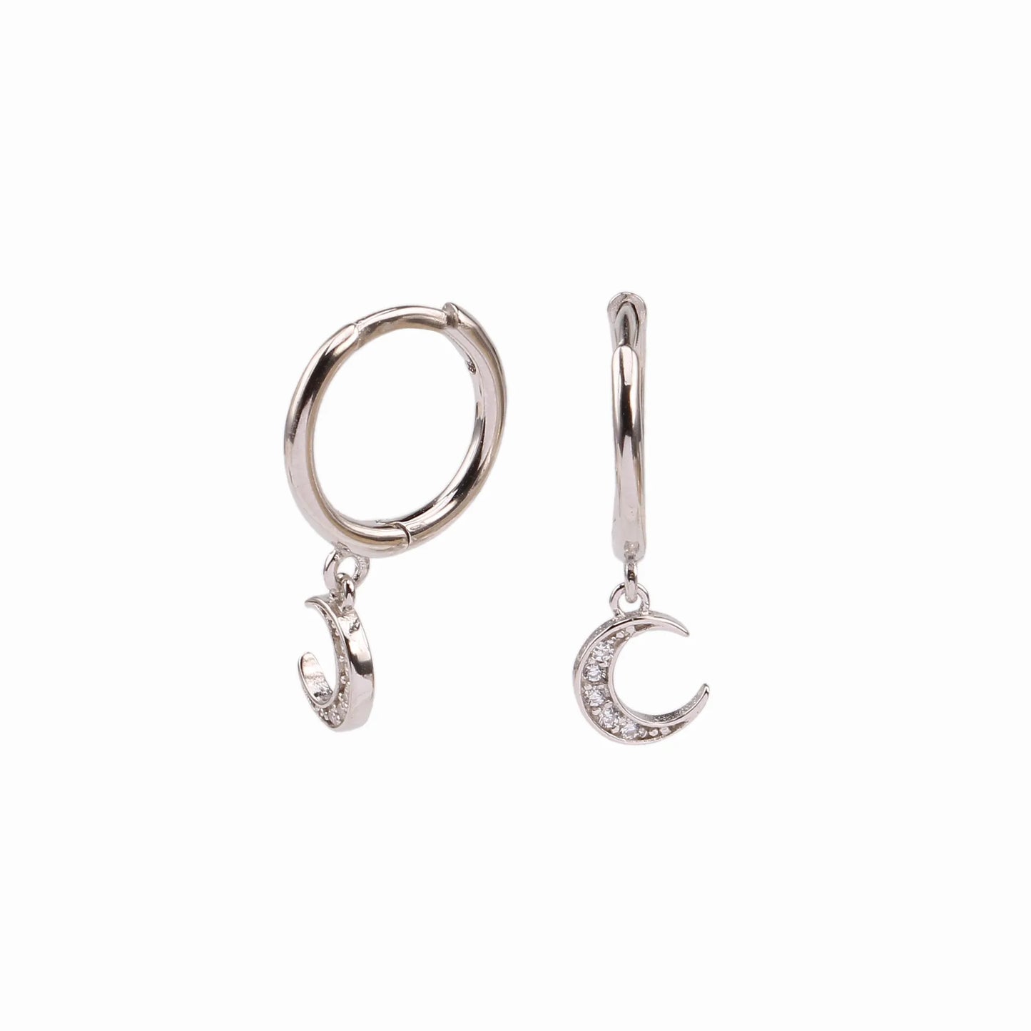 Aretes Circón Luna Plata De Ley 925