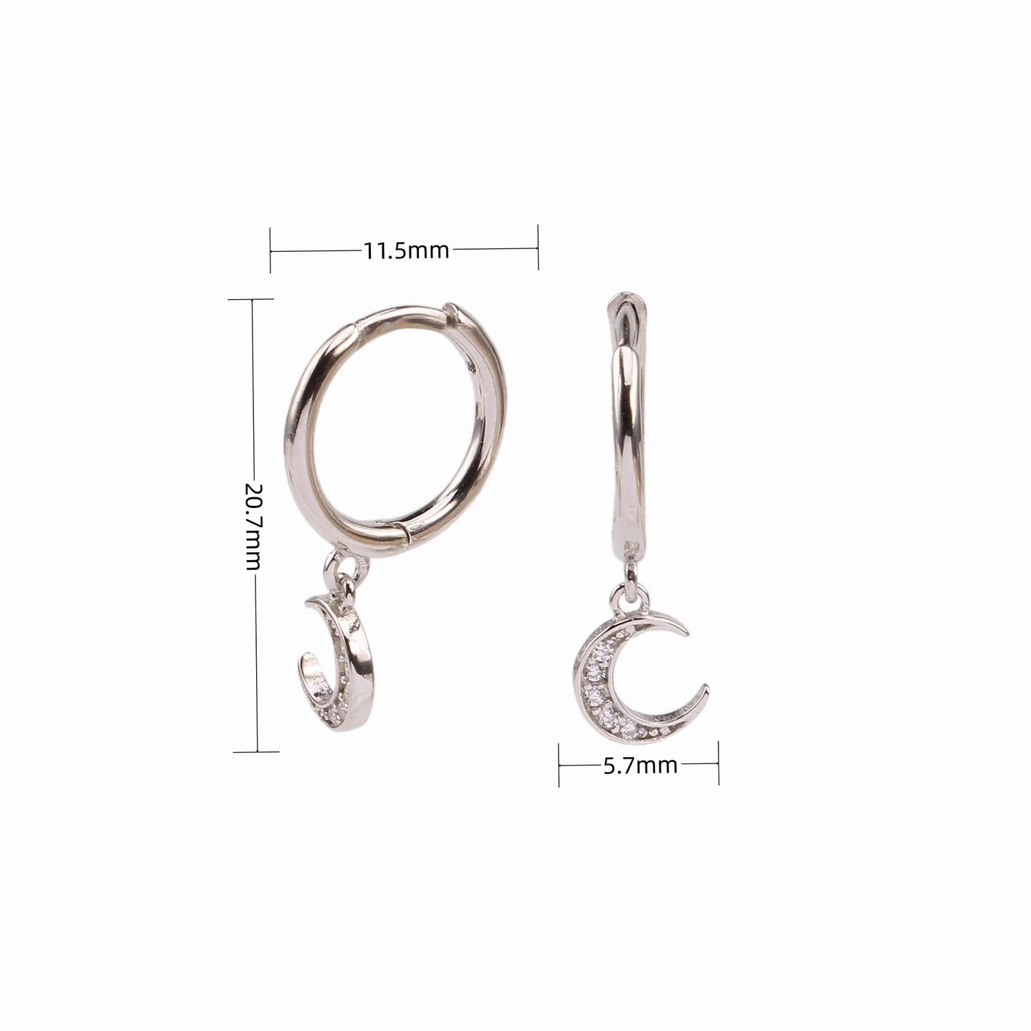 Aretes Circón Luna Plata De Ley 925