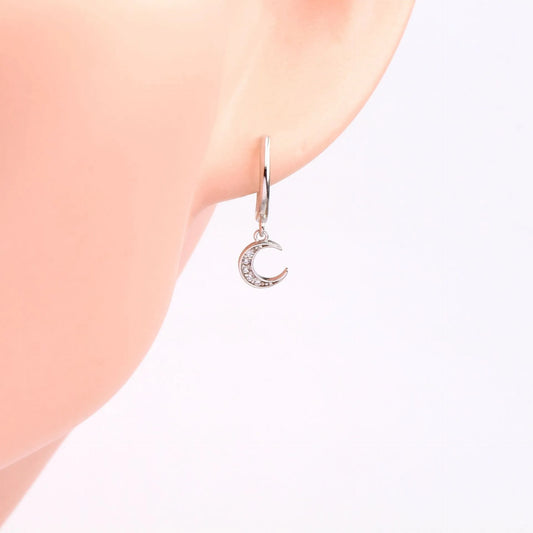 Aretes Circón Luna Plata De Ley 925