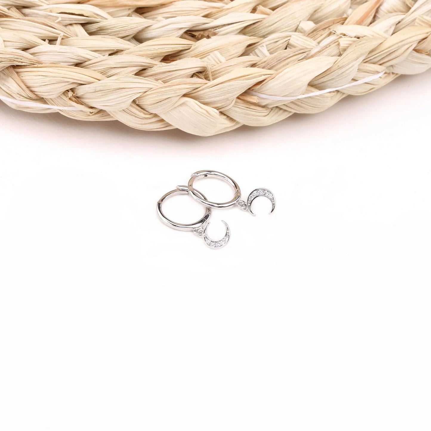 Aretes Circón Luna Plata De Ley 925