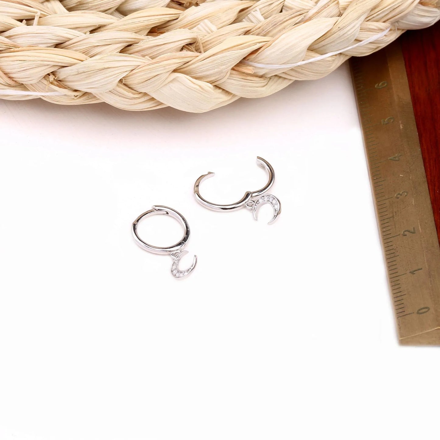 Aretes Circón Luna Plata De Ley 925
