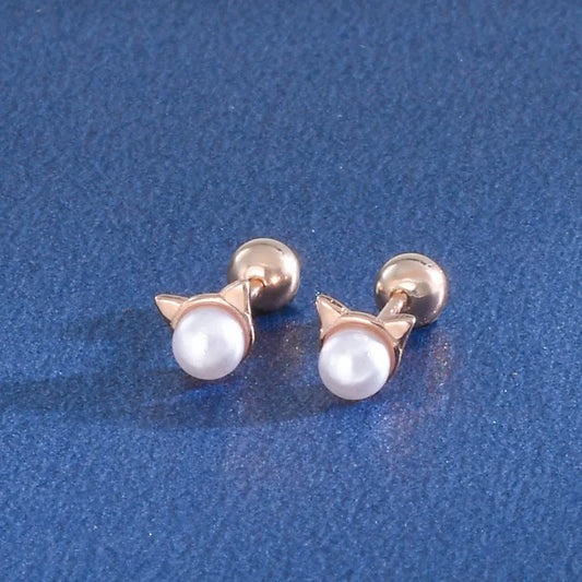 Aretes Oro Rosado Perlas Artificiales Plata De Ley 925