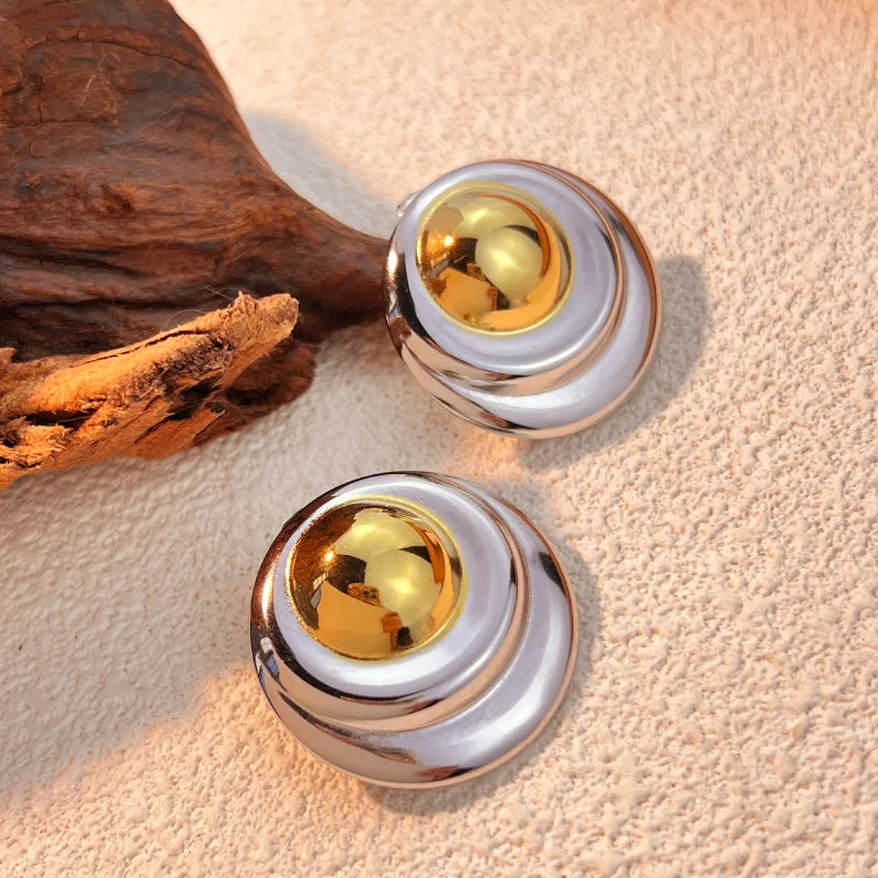 Aretes Bicolor Redondos Acero Inoxidable