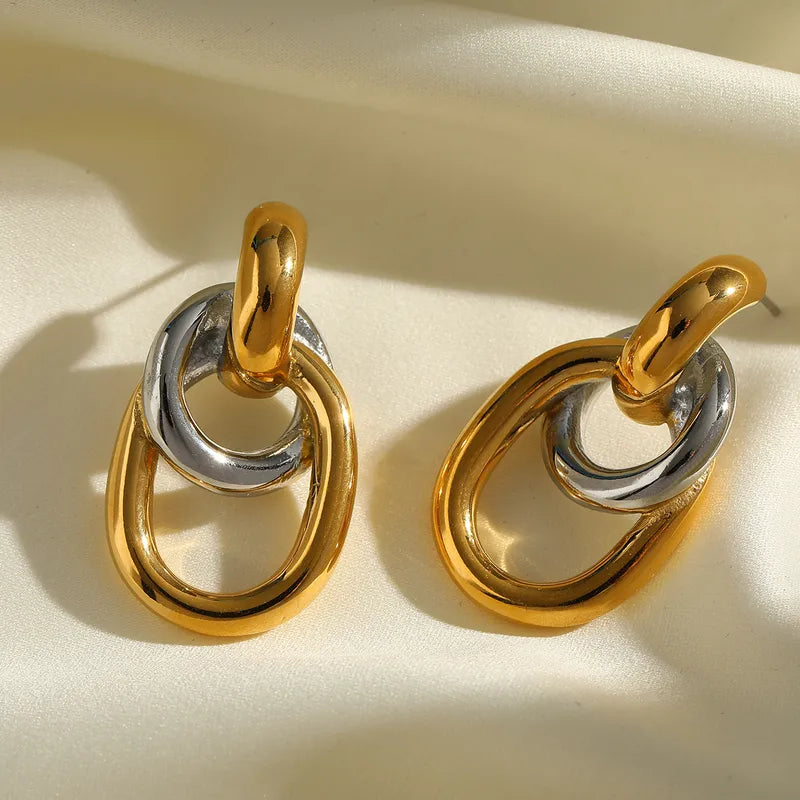 Aretes Bicolor Romántico Acero Inoxidable