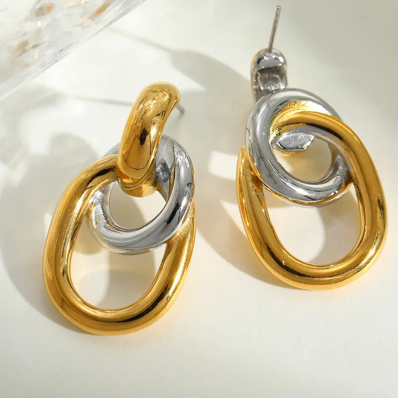 Aretes Bicolor Romántico Acero Inoxidable