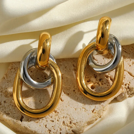 Aretes Bicolor Romántico Acero Inoxidable
