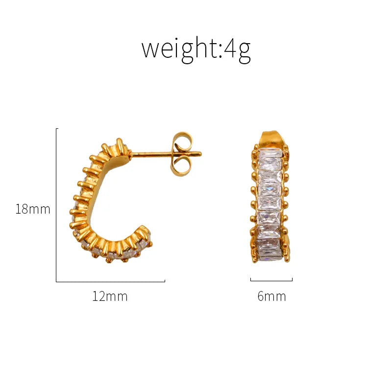Aretes Circón Rectangular Acero Inoxidable