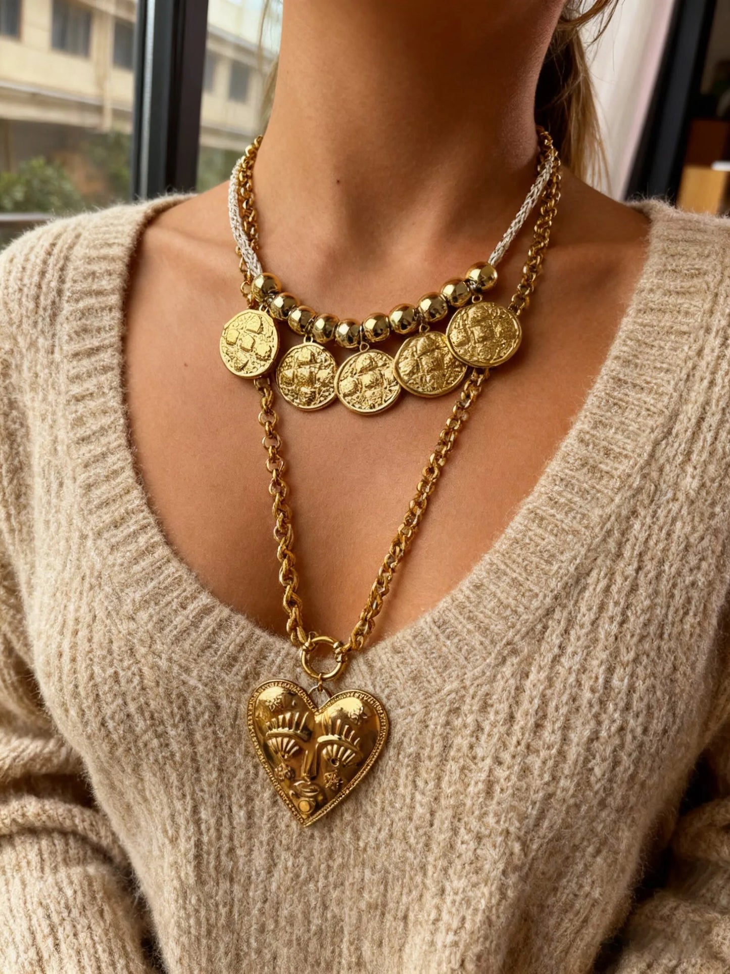 Set Collares Corazón Acero Inoxidable