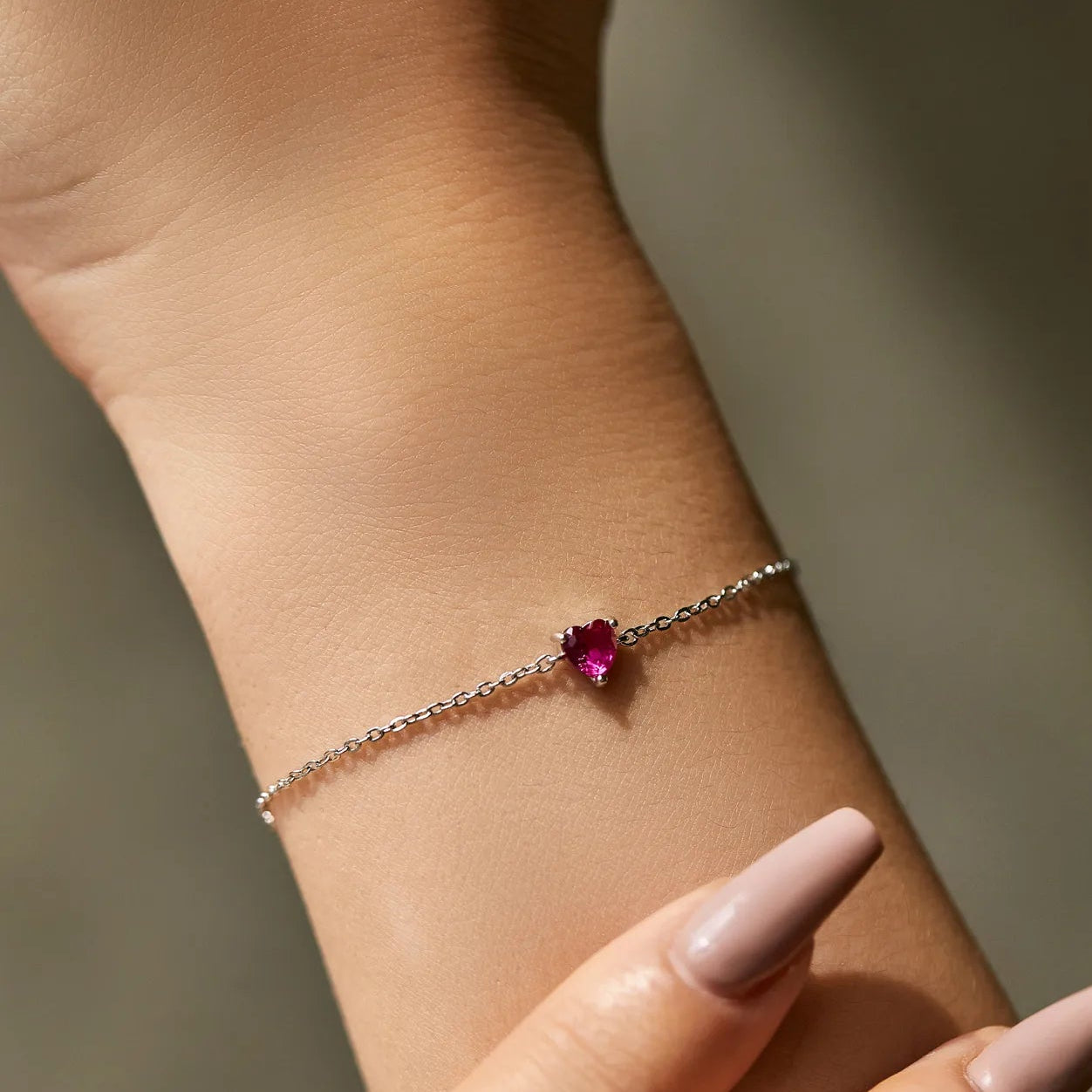 Pulsera Corazón Rosa Plata 925