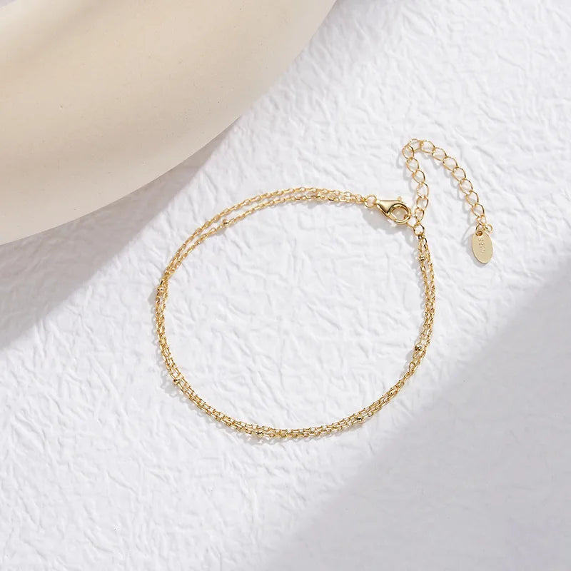 Pulsera Doble Delgada Dorada Plata 925