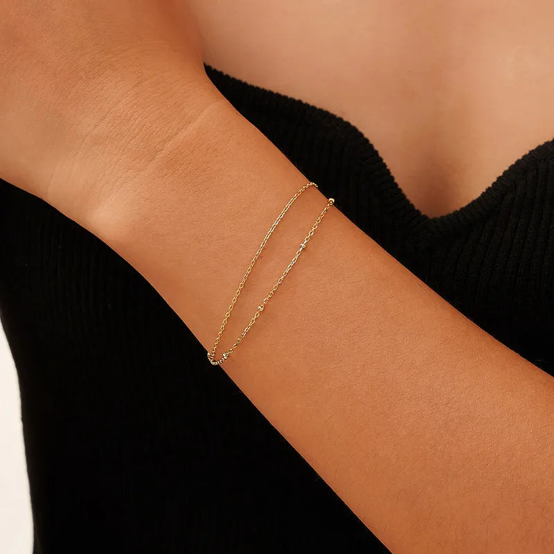 Pulsera Doble Delgada Dorada Plata 925