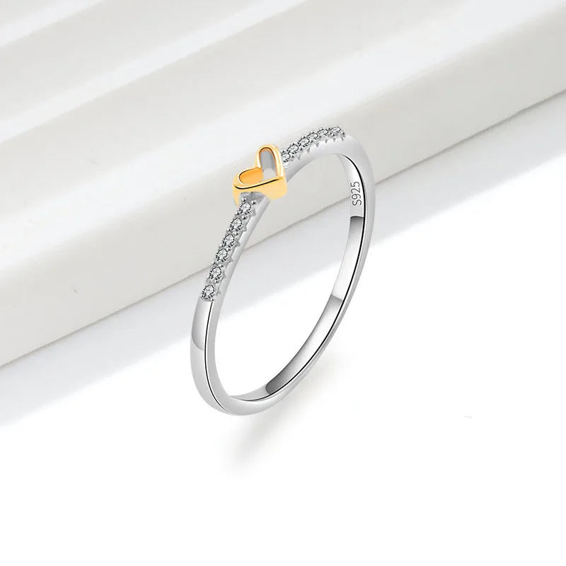 Anillo Corazón Bicolor Plata De Ley 925