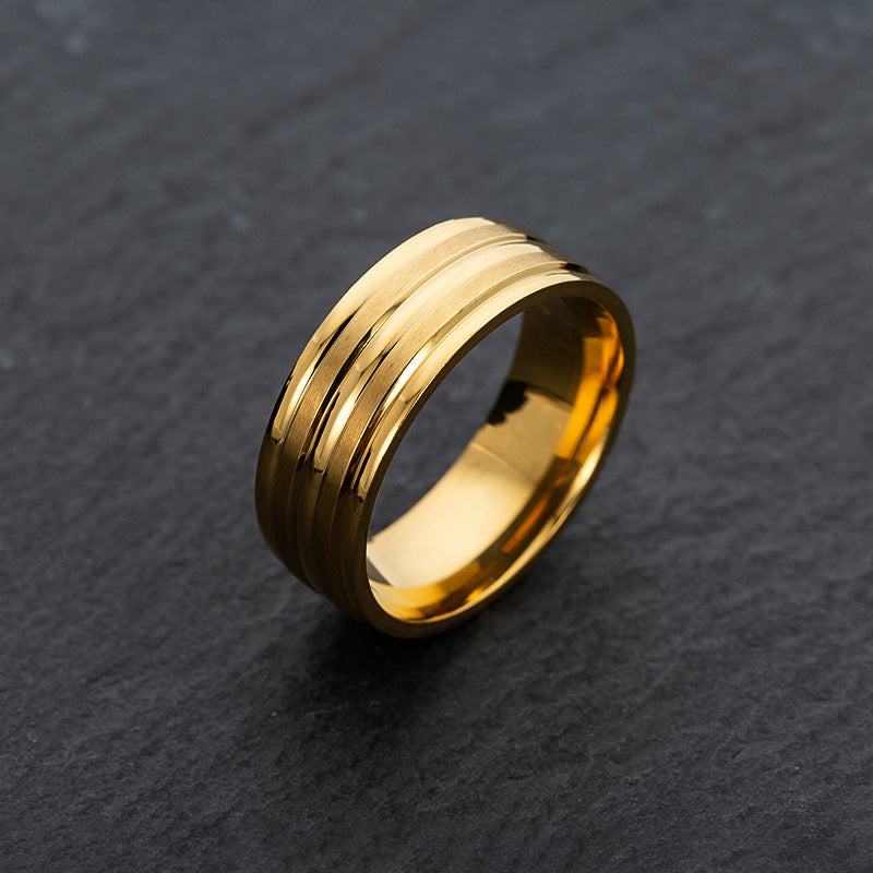 Anillo Lineas Dorado Acero Inoxidable