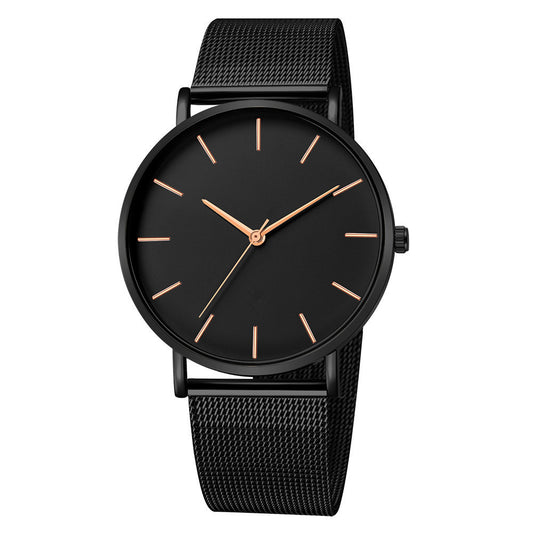 Reloj Correa Malla Negro Oro Rosado