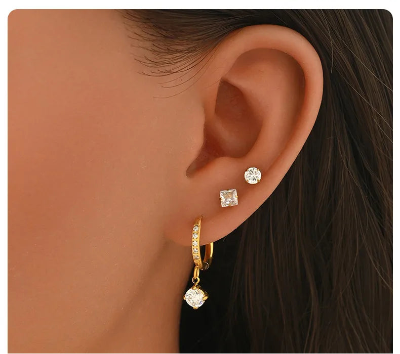 Set Aretes Dorados Acero Titanio