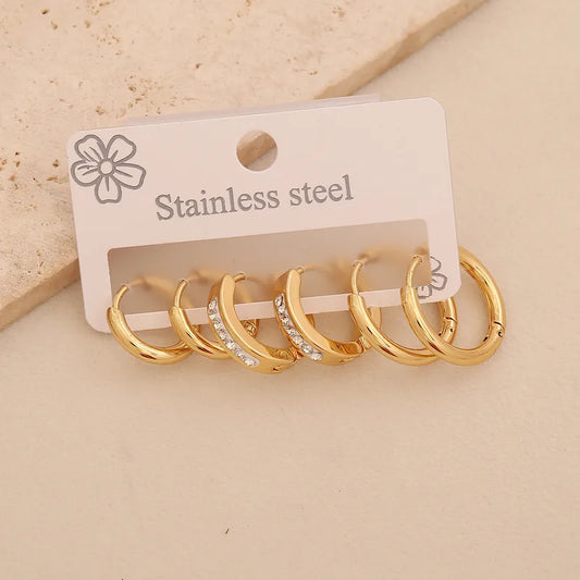 Set Arracadas Doradas Acero Inoxidable