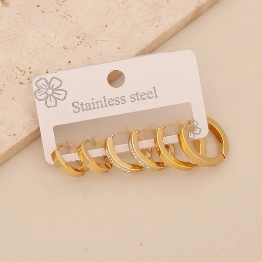 Set Arracadas Doradas Acero Inoxidable