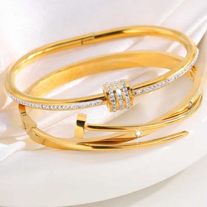 Set Pulseras Clavo Dorado Acero Inoxidable