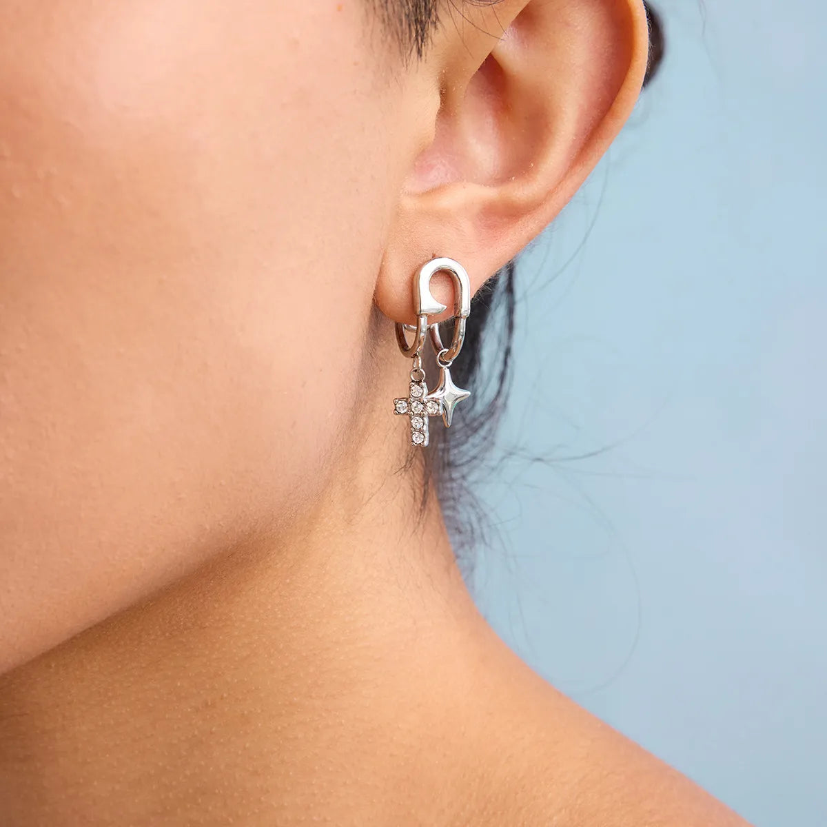 Aretes Segurito Cruz Acero Inoxidable