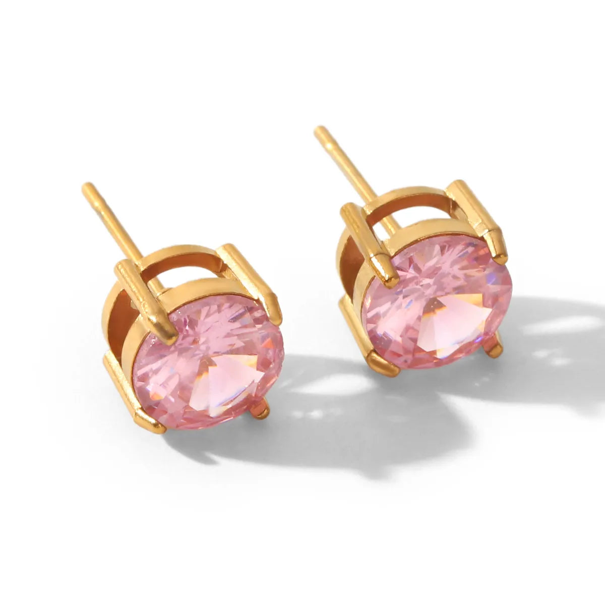 Aretes Circón Rosa Acero Inoxidable