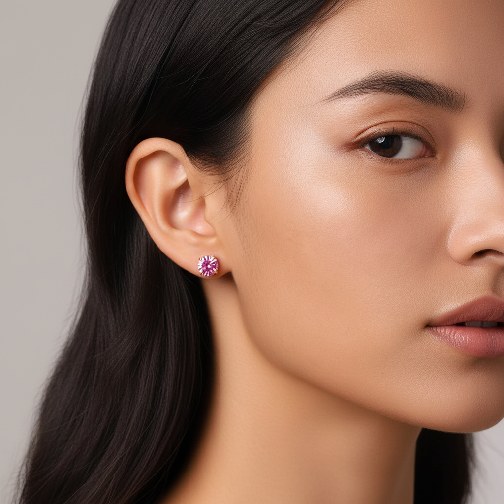 Aretes Circón Rosa Acero Inoxidable