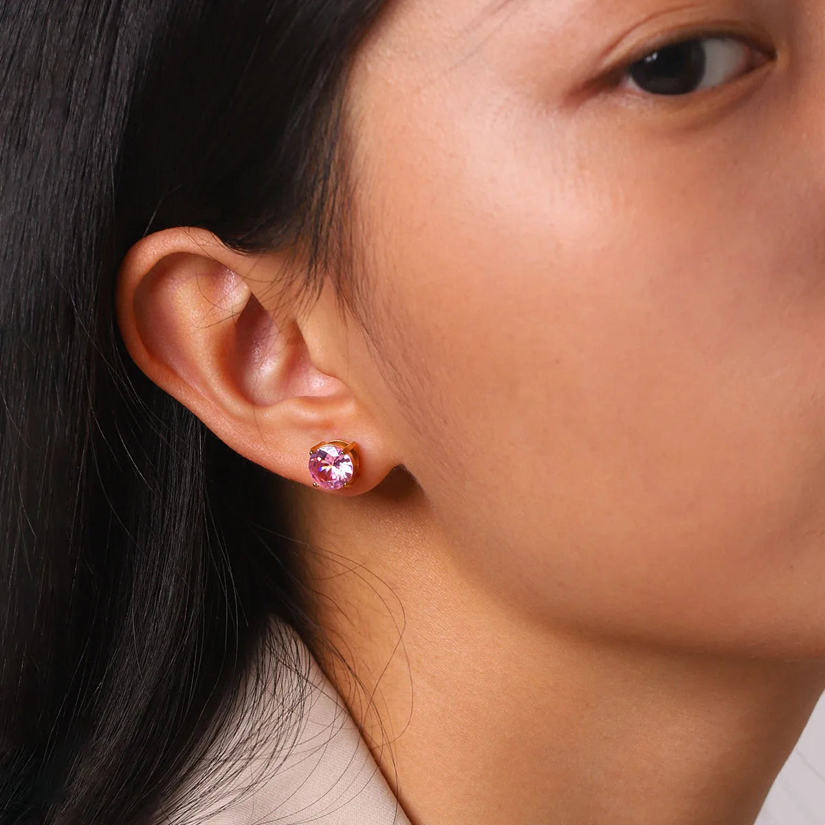 Aretes Circón Rosa Acero Inoxidable