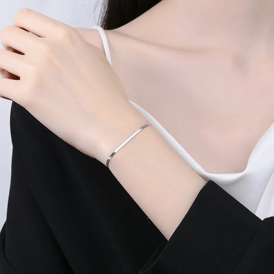 Pulsera Plana Cadena Serpiente Plata De Ley