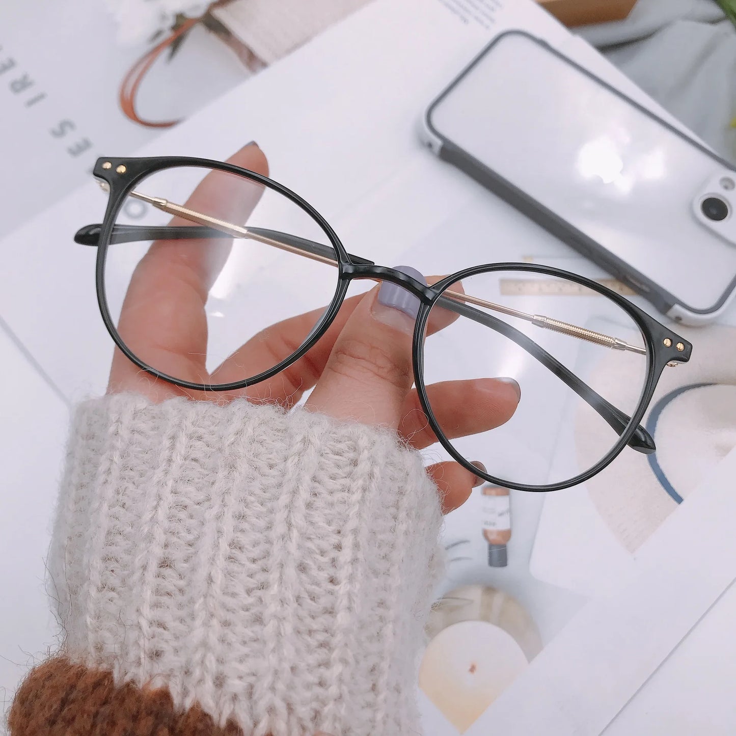 Gafas Redondas Negro Retro Ultraligeras
