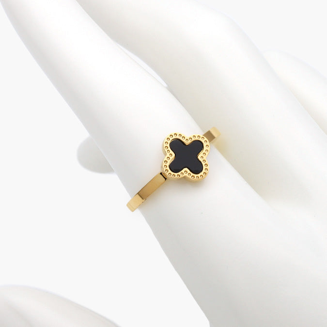 Anillo Trébol Negro Acero Inoxidable