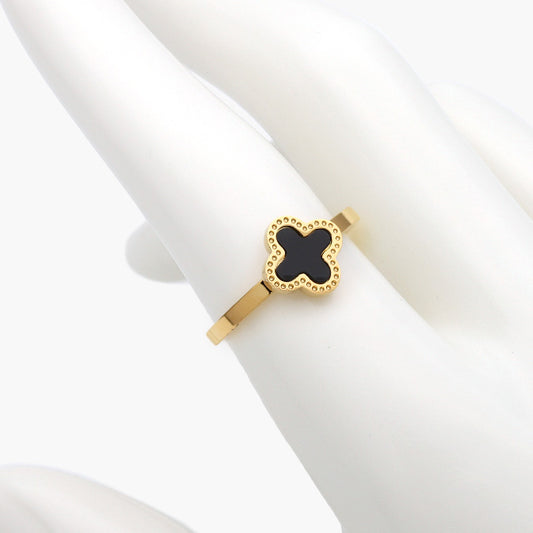Anillo Trébol Negro Acero Inoxidable