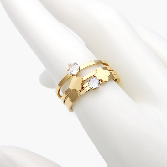 Set Anillos Trébol Acero Inoxidable