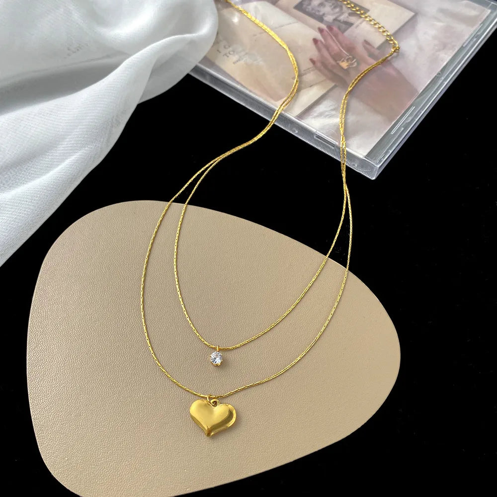 Collar Doble Delgado Corazón Acero Inoxidable