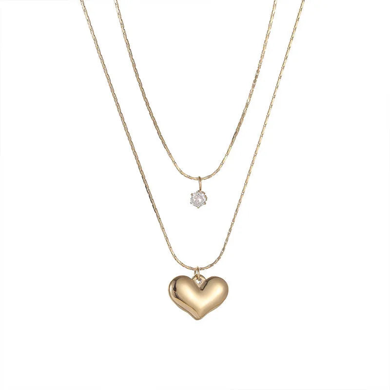 Collar Doble Delgado Corazón Acero Inoxidable