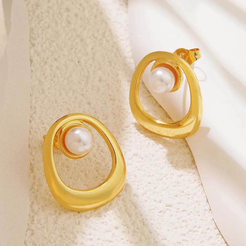Aretes Perla Acero Inoxidable