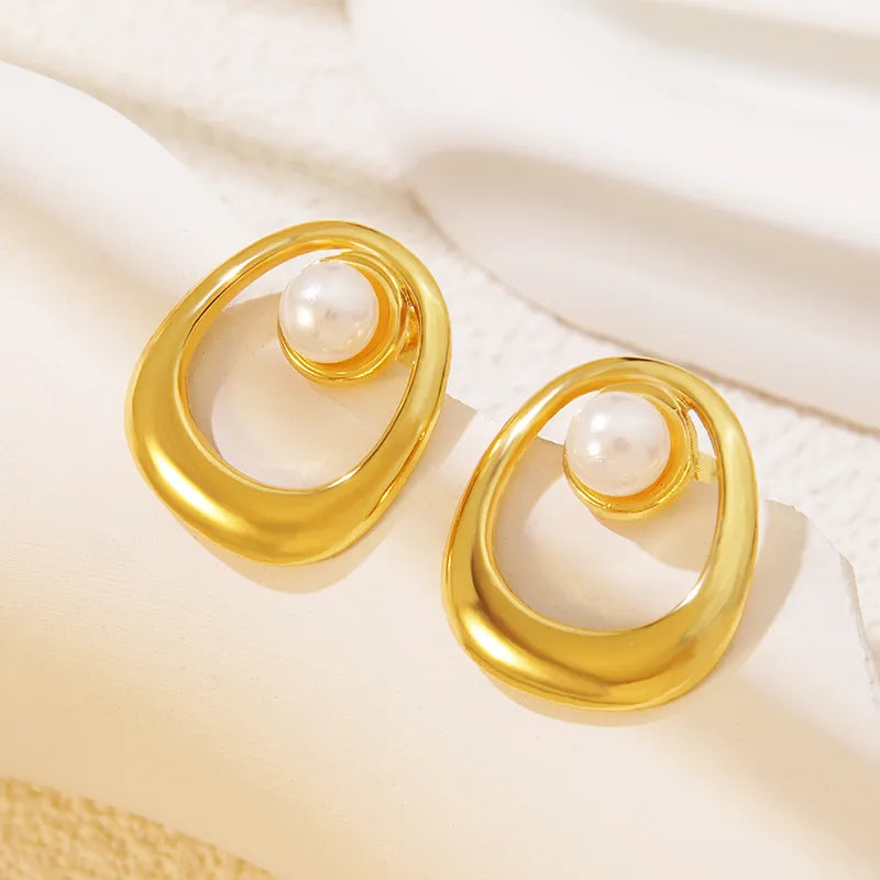 Aretes Perla Acero Inoxidable