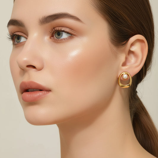 Aretes Perla Acero Inoxidable