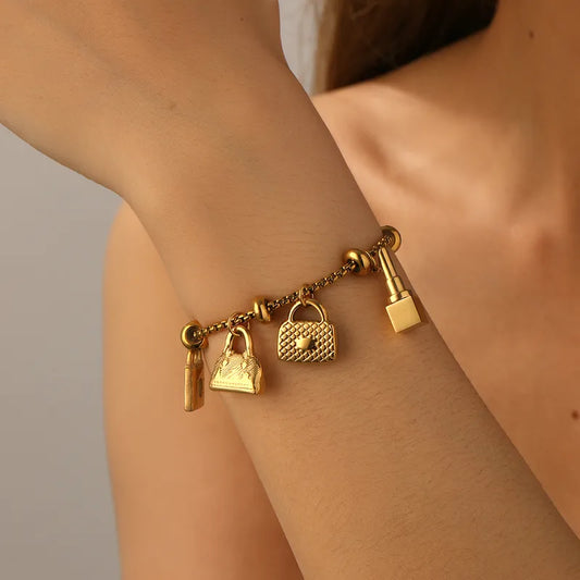Pulsera Candado Llave Bolso Labial Acero