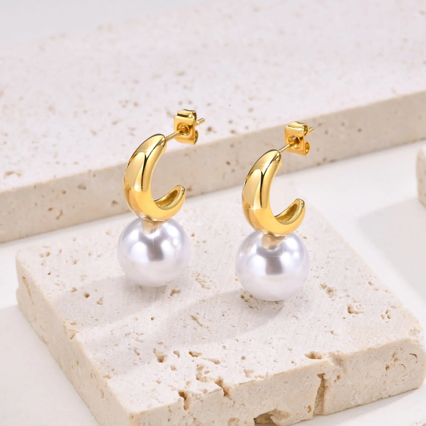 Aretes Perla Acero Inoxidable