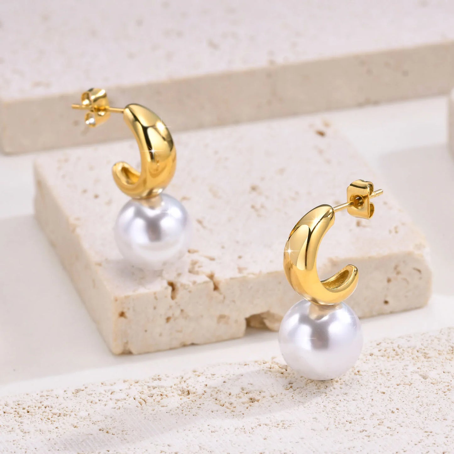 Aretes Perla Acero Inoxidable