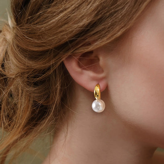 Aretes Perla Acero Inoxidable